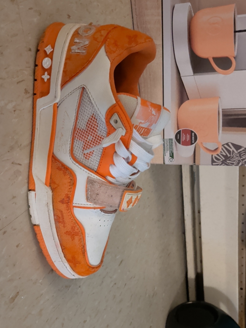 Louis Vuitton Orange and White Men's Low-Top Sneakers
